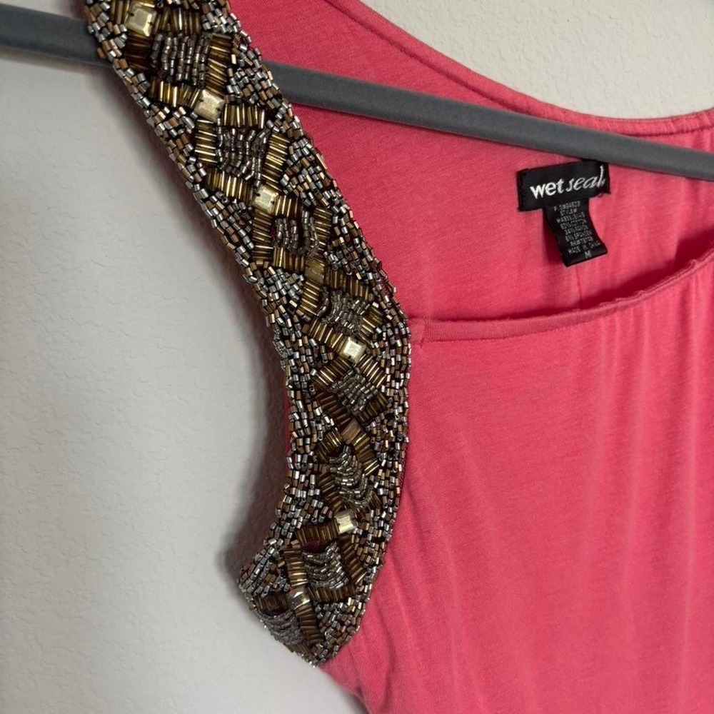 Wet Seal Pink Beaded One Shoulder Sleeveless Stretch Tank Top Women's Regular M - Picture 2 of 6